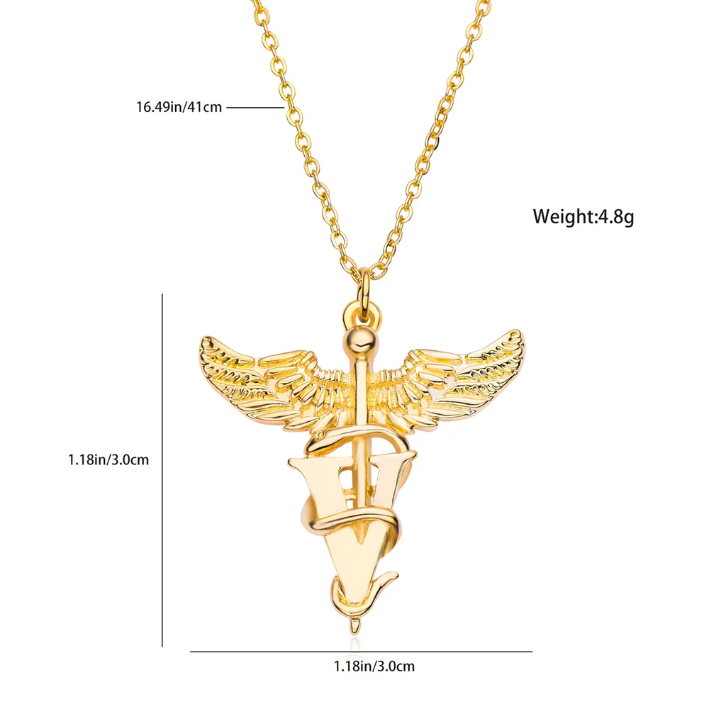 Harong Medical Veterinary Necklace Classic Medical Staff Angel Wings Caduceus Pendant for Medical Students Jewelry Accessories