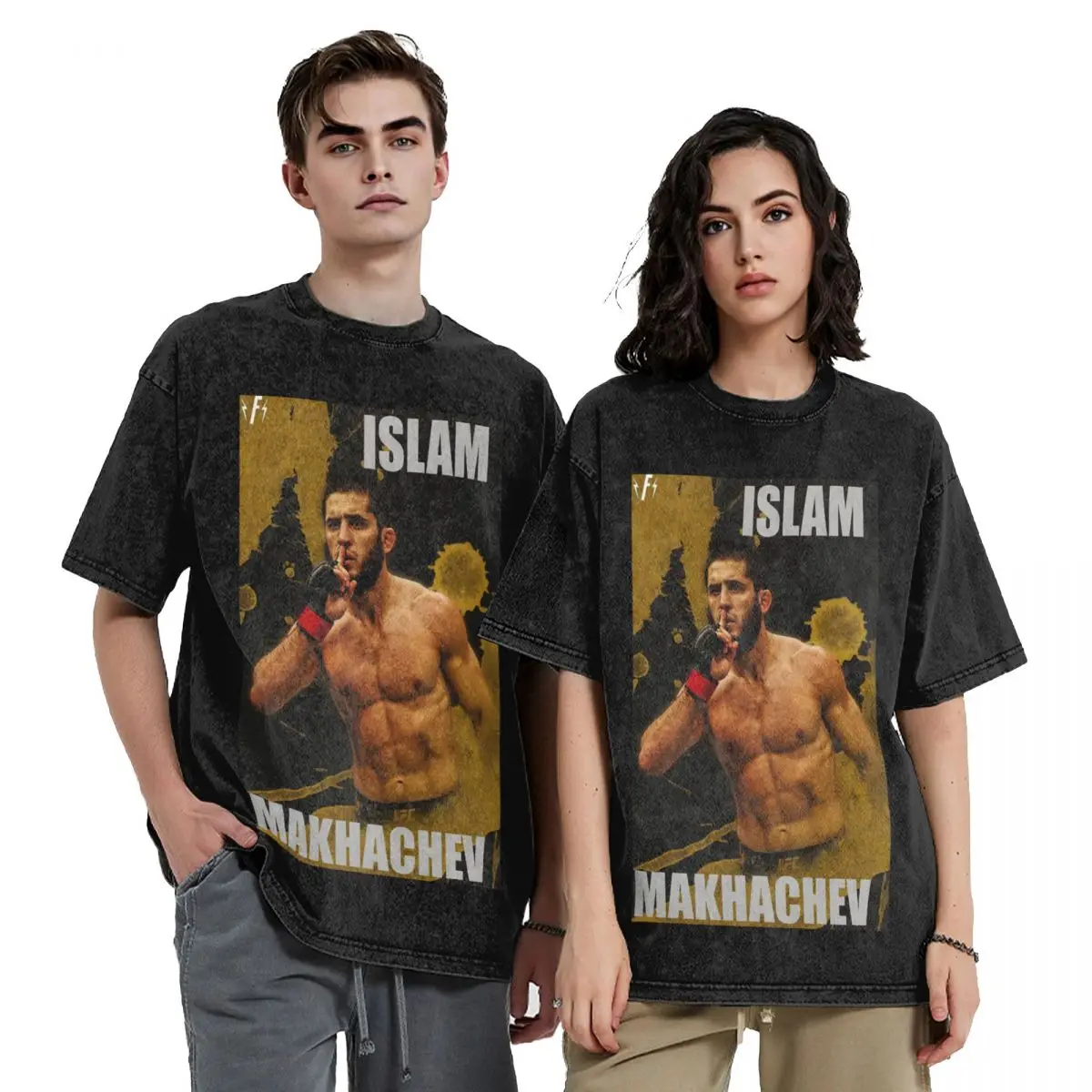 Printed Islam Makhachev Fighting Boxing T Shirt Outfit Men Women Winner Washed Tee Shirt Harajuku T-shirt