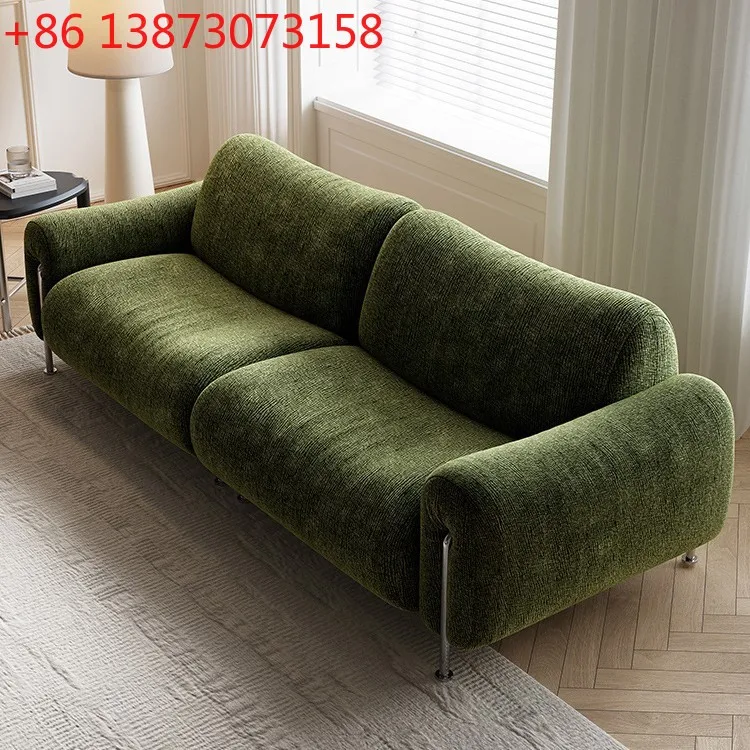 

Retro style fabric sofa French antique style living room size apartment straight row avocado green sofa