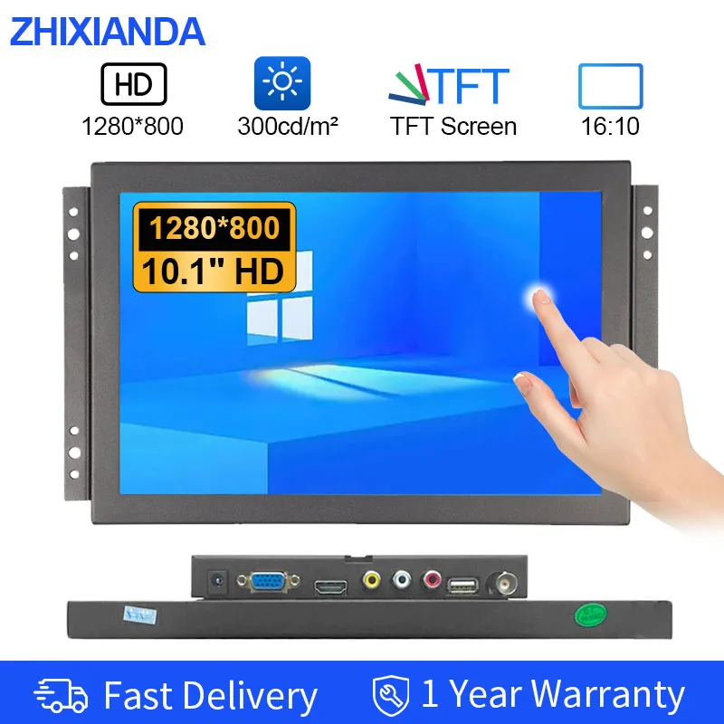 

10.1 Inch 1280*800 Open Frame Industrial Grade Monitor Resistance/Capacitive Touch Screen LCD Display VGA HDMI USB AV BNC Ports