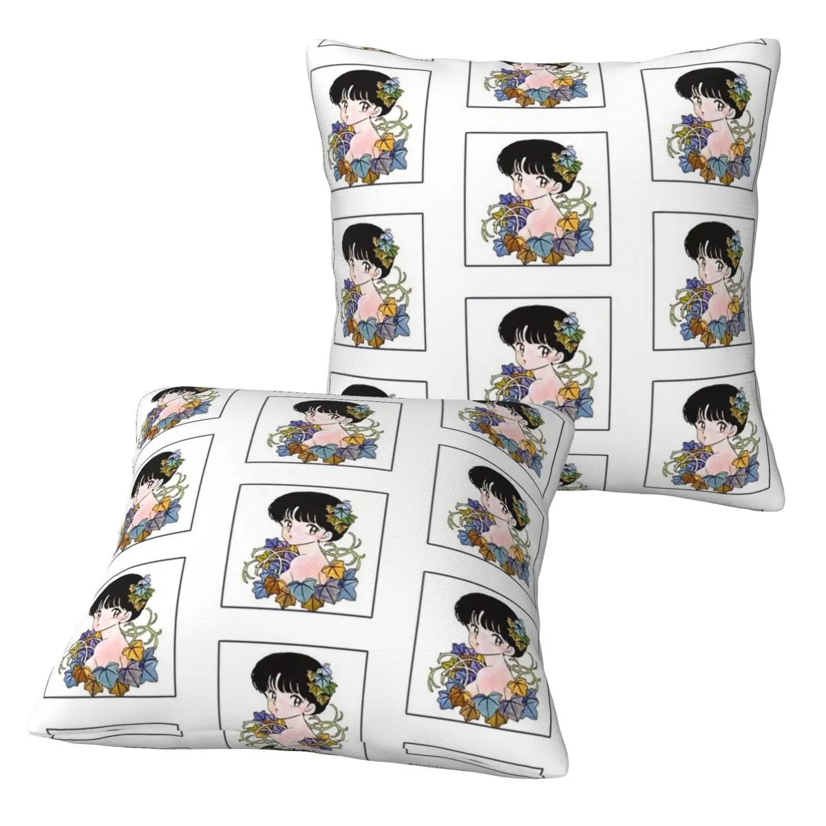 Akane Tendo With Flowers Ranma 12 Special Edition 2 pcs Square Pillowcase Pillow Cover Decor Comfort Throw Pillow for Home Car