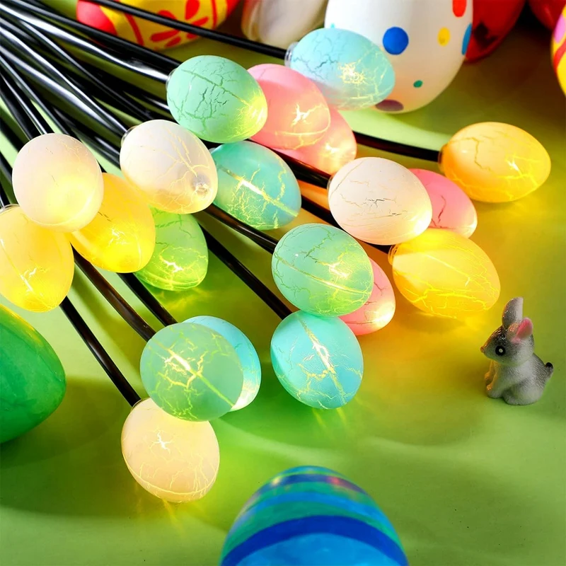 2 упаковки 10 светодиодных пасхальных яиц для пасхальных украшений, пасхальный декор, садовые фонари, декоративные солнечные фонари, прочные светильники для яиц динозавров