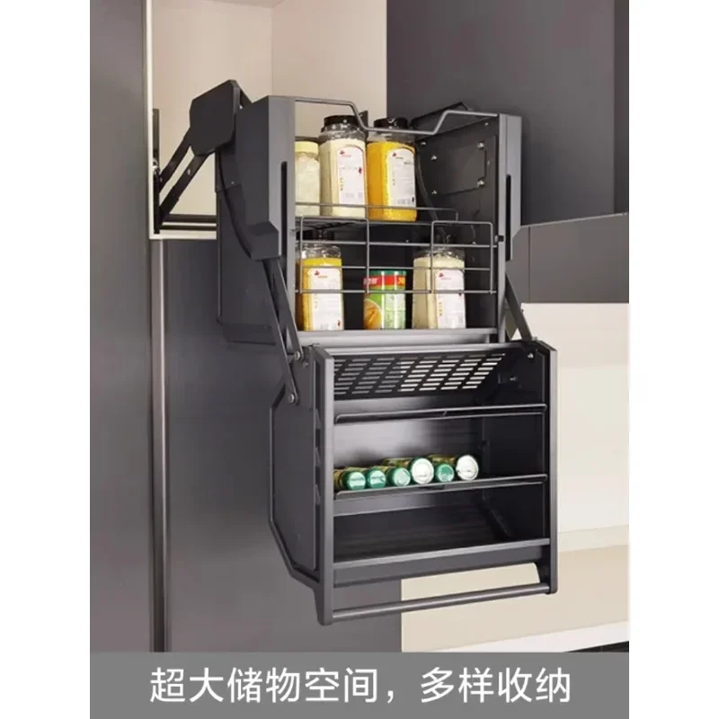 Cabinet hanging  lifting basket pull-down kitchen high  kitchen cabinet refrigerator top retractable storage rack