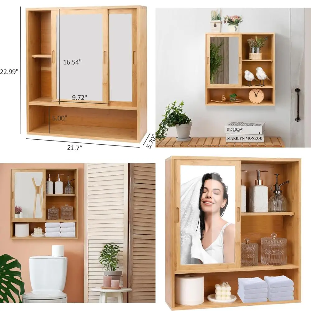 خزانة حمام من الخيزران، خزائن طبية بمرآة، خزانة حمام مثبتة على الحائط مع مساحة تخزين، خزائن طبية مع مرآة، فوق #1