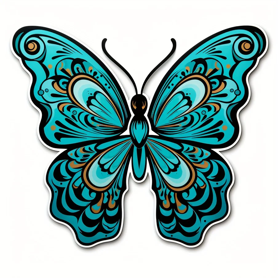 4 Pcs Set Cyan Mandala Butterfly Sticker, Waterproof Vinyl Decals for Car Window, Bumper and Laptop Decoration view 5