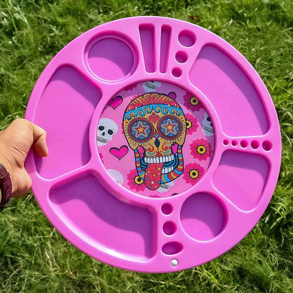 

LED Rolling Tray Light Up Large Round Tobacco Storage Plate USB Charging Smoking Grinder Accessories Glow In The Dark 14.17 inch