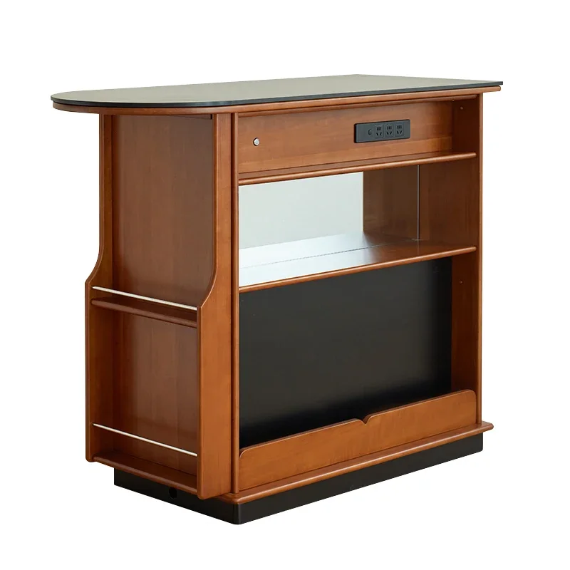 Solid wood rock slab coffee bar, kitchen island bucket, partition storage, small apartment dining side cabinet