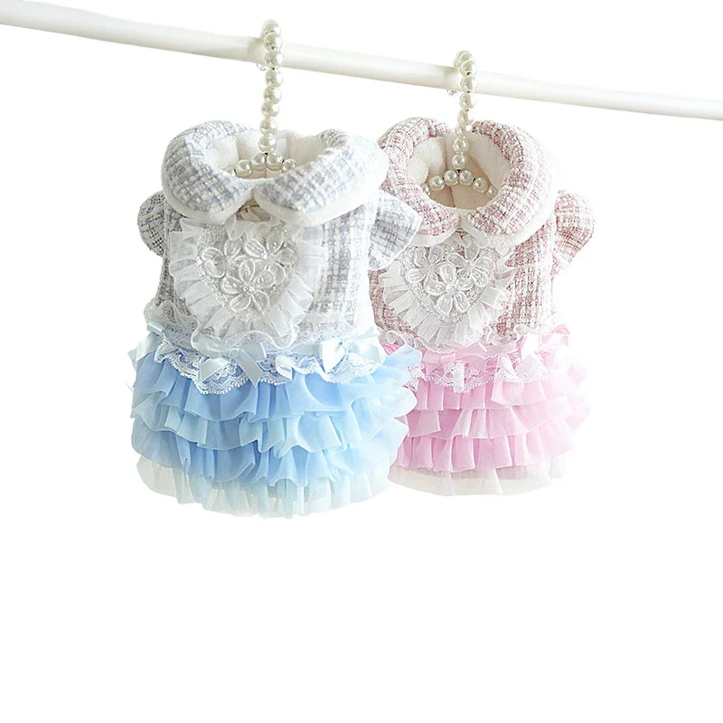 LOLLYPOP Pet Cat Dog Clothes Autumn Winter Skirt Love Flower Cake Skirt Medium and Small Princess Skirt French Bulldog Clothes