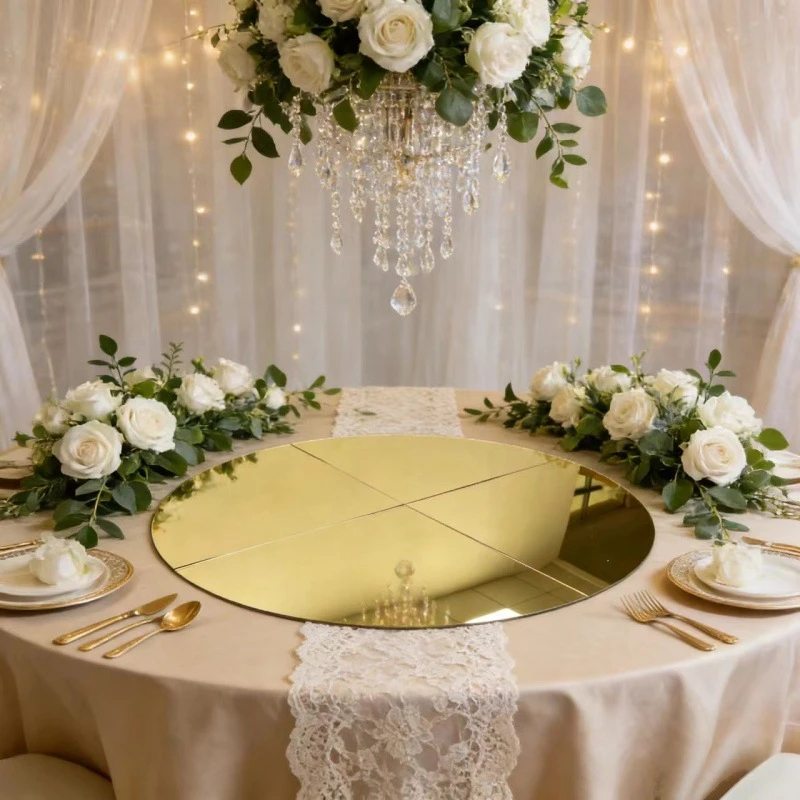 Wedding Props, Golden Acrylic Mirror Splicing, Round Table Panel, Dessert Table, Flower Table For Party Welcome Decoration