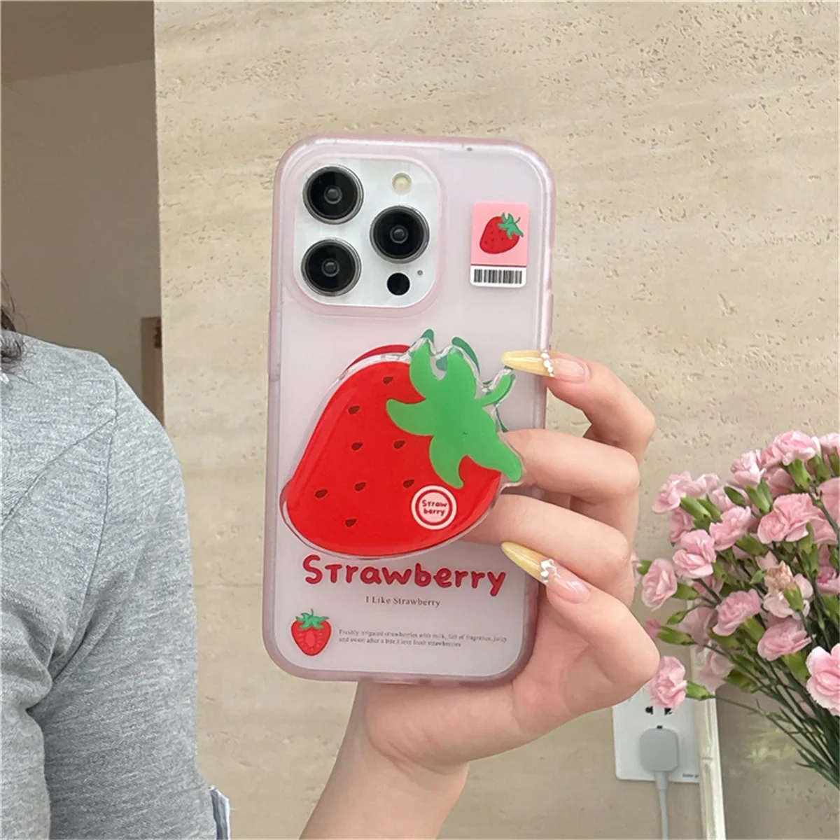 

Fashion Cute Red Strawberry Phone Case For iPhone 16 Pro 13 14 15 Pro Max Cover with Stand Holder Matte Cases Capa