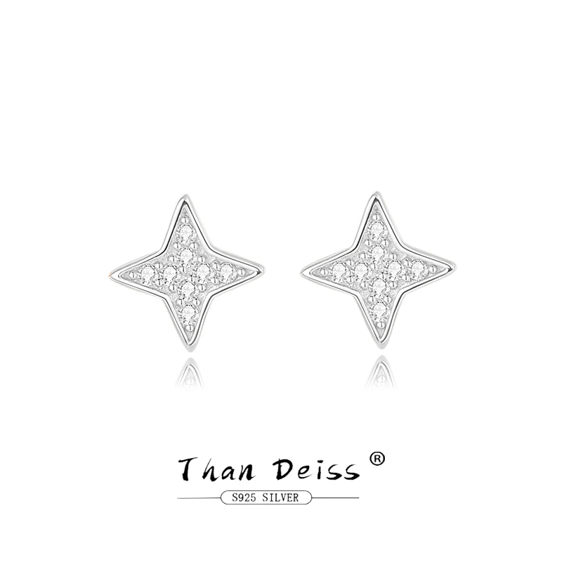 925 Sterling Silver Star Earrings Japanese & Korean Ins Simplicity Fashion Personality Design Four-pointed Star Ear Jewelry Gift