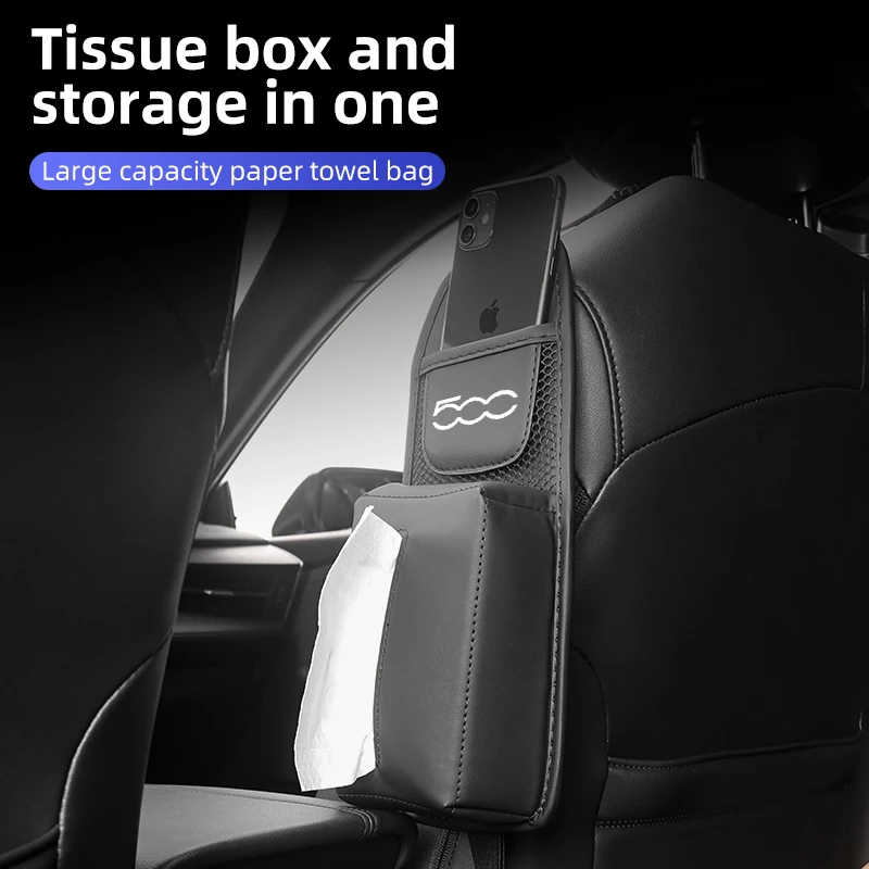 Car Seatback Tissue Box Card Holder Paper Towel Bag Napkin Pouch For FIAT 500 Astra Bravo Panda Freemont Linea Strada Ducato Gra