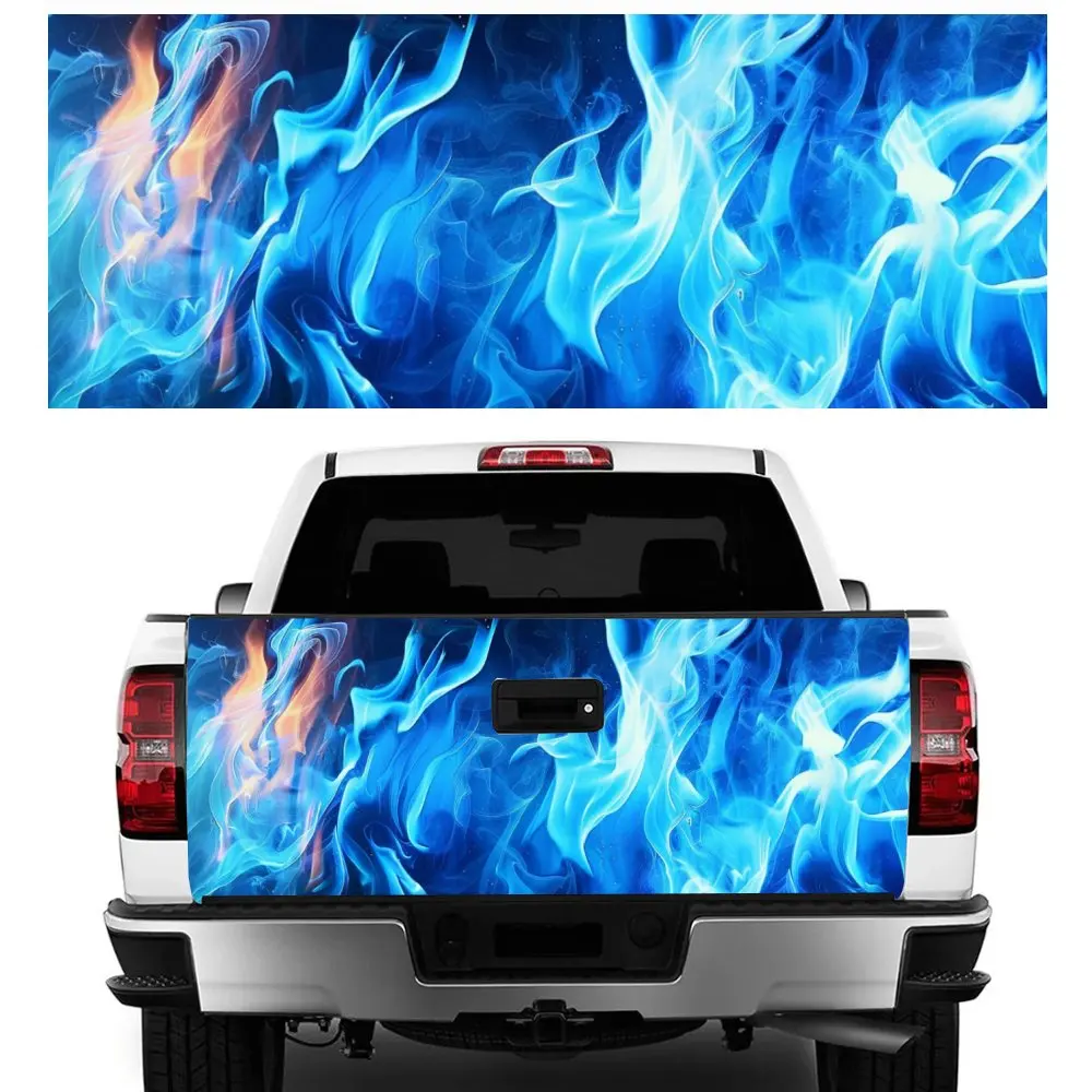 

Beauty Blue Flame Neon Fire Car Tail Trunk Protect Vinly Decal Auto Accessories DIY Hood Decoration Sticker for Off-road Pickup