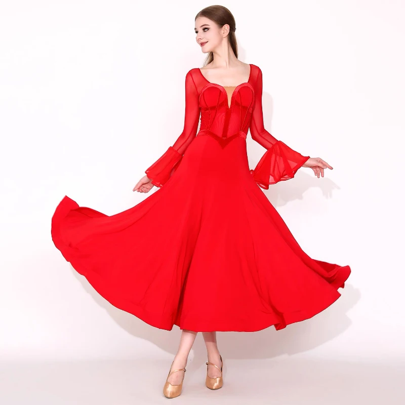 Sukienki do tańca towarzyskiego dla kobiet, profesjonalne stroje do występów, spódnica do flamenco, czerwona sukienka do walca nowoczesnego dla pań.