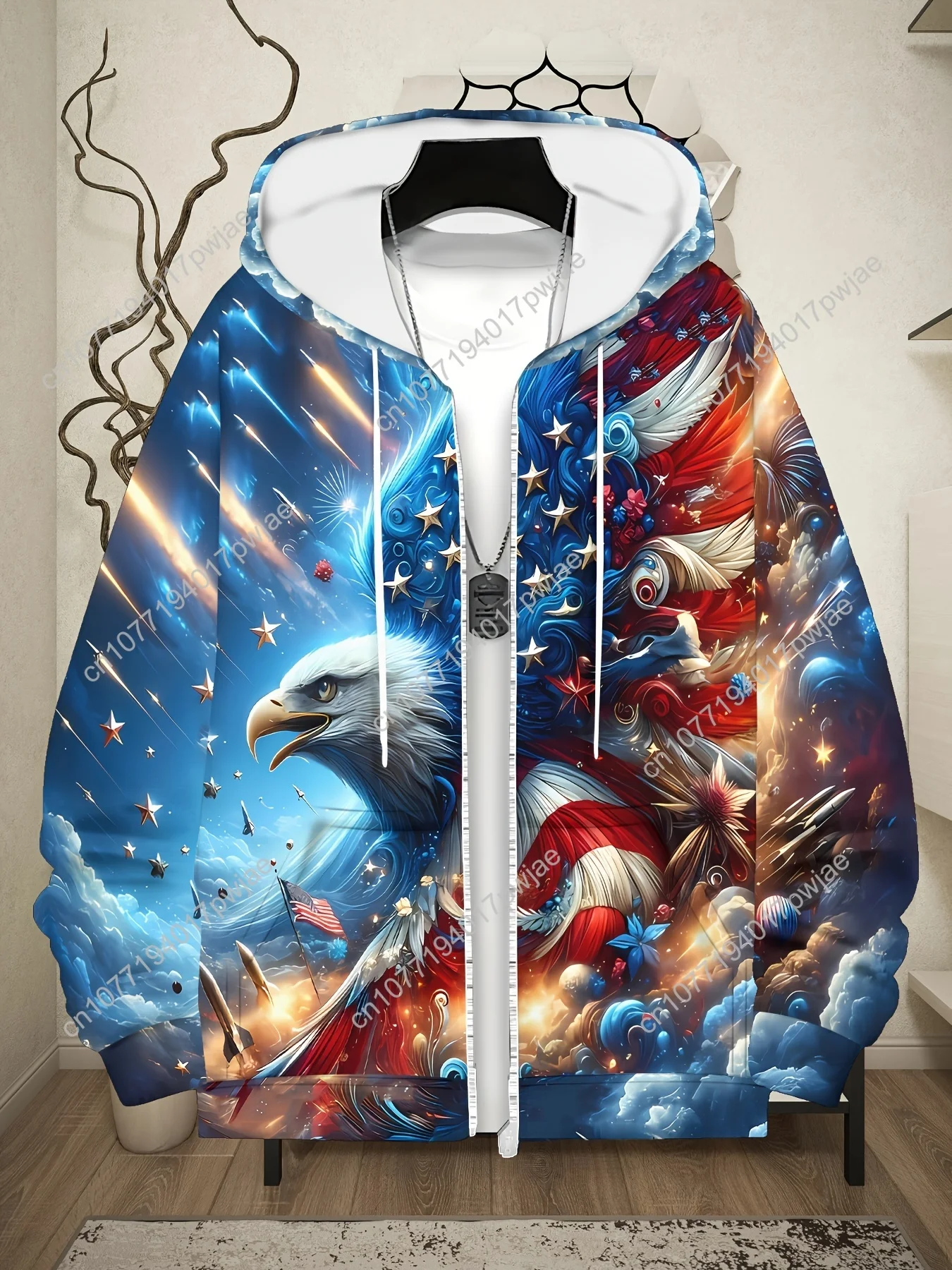 Мужская куртка с капюшоном и принтом патриотического орла — яркий дизайн американского флага, верхняя одежда на молнии с длинными рукавами на осень и зиму, стиль