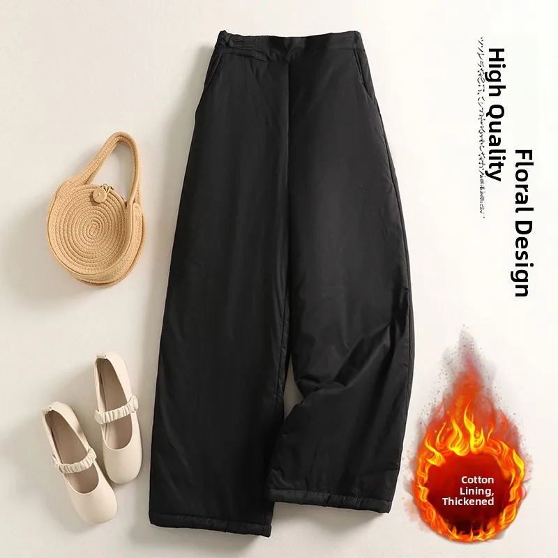 Pantalones informales de algodón Retro nacional Sle Thiened, pantalones largos cálidos adelgazantes de cintura alta para mujer de talla grande, pierna recta