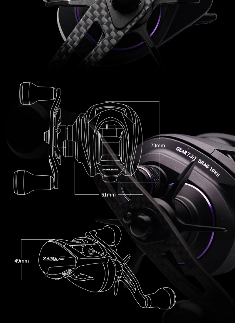 PURELURE ZANA MAX 10KG SV+DC Dual-Modus 7.3:1 Übersetzung Salzwasserbeständige Vollmetall 215g Macro Monster 10+1 Kugellager Baitcasting-Rolle – Detail 12