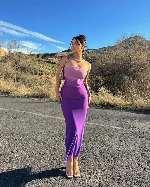 Kobiety Tie Dye Gradient bez rękawów Backless sukienka bez ramiączek letnia seksowna obcisła sukienka obcisła moda plaża owijanie klatki piersiowej ubrania