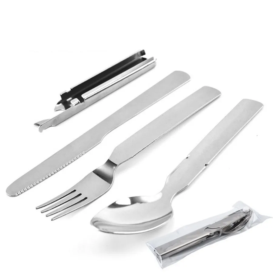 Stainless Steel Spoon Fork Knife Set Camping Tableware Multi-functional Disassembly Travel Tourist Outdoor Cookware Equipment