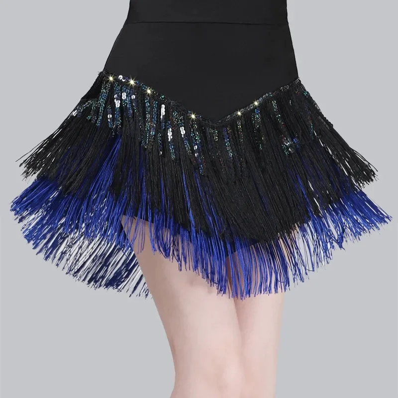 Latin Dance Costume New Adult Female Tassel Short Skirt Three-Step Cha-Cha Dance Costume Sequined Performance