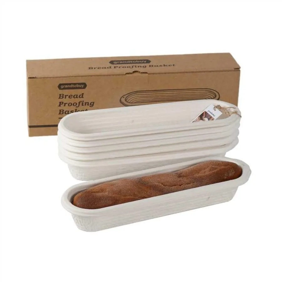 

6-Pack 15 Inch Long Baguettes Proofing Baskets, Sourdough Banneton with 6 Linen Liner Covers, French Bread Baking Supplies