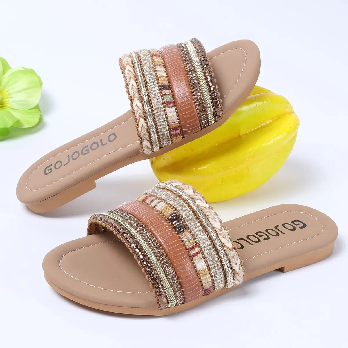

2026 Summer Kids Bohemian Striped Patchwork Flip Flops Indoor Outdoor Beach Fashion