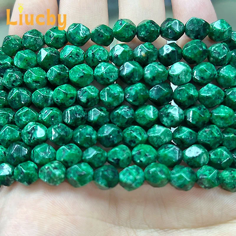 Naturstein Facettierte grüne Hanfstein Diamantperlen für Schmuckherstellung DIY Retro Halskette Armbänder Zubehör 15" Strang 8MM – Detail 7