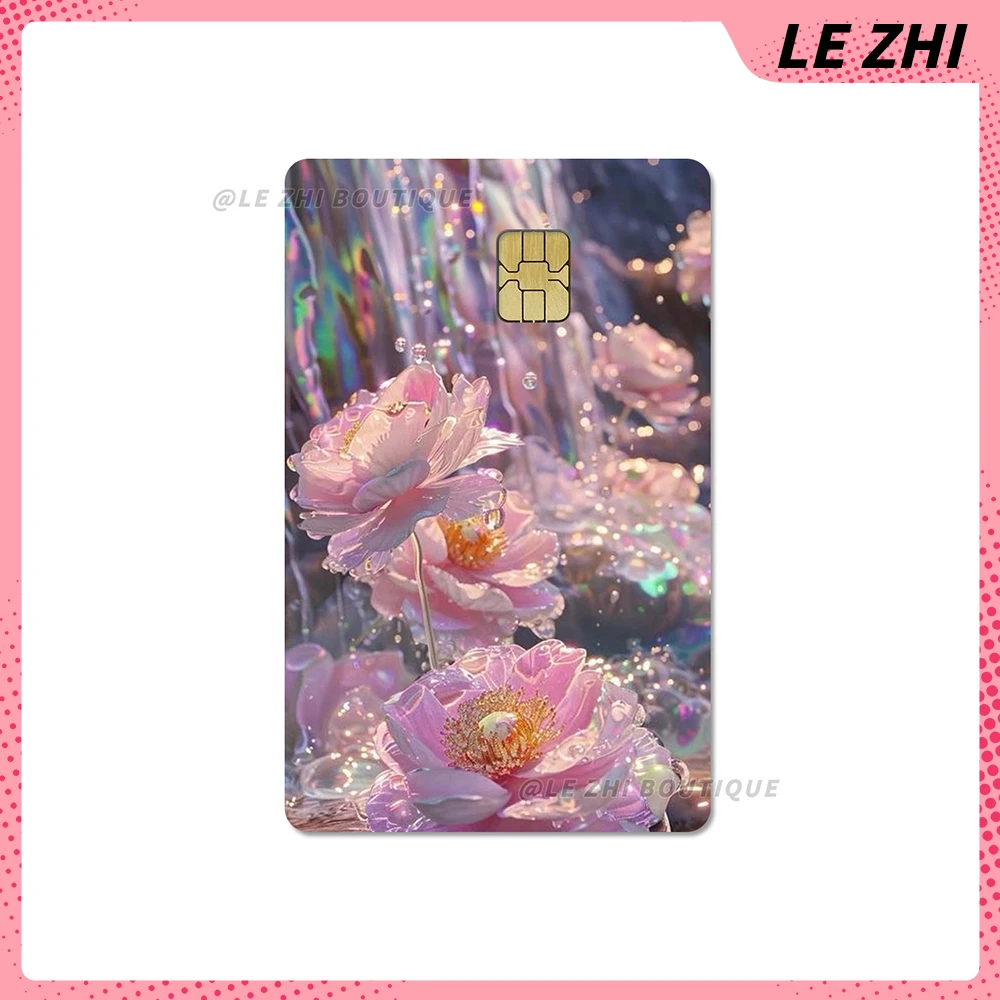 Dreamy Neon Lamp Credit Card Bank Debit Bus Card Sticker Colorful Sparkle Diamond Flowers Sky Clouds Film Cover Skin Sticker