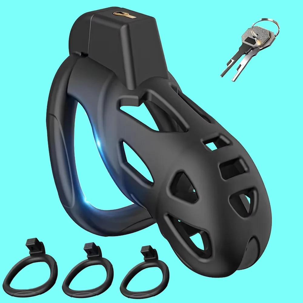 Male Chastity Cage, Large Chastity Device with 3 Sizes Rings and Invisible Lock for Man Penis Exercise Bondage Gear & Accessorie