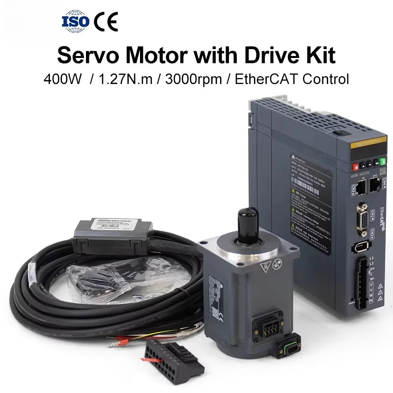 400W 220V AC Servo Motor and EtherCAT Drive Kit with Debugging Software for Automated Packaging Lines, AGV, Robotic Arms, CNC