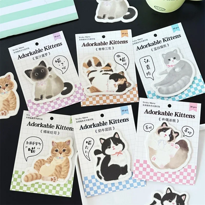 Cute Pet Kitten Special-shaped Sticky Notes Cute Cat Family Series Cute Kitten Message Stickers Handbook Material Paper Kawaii