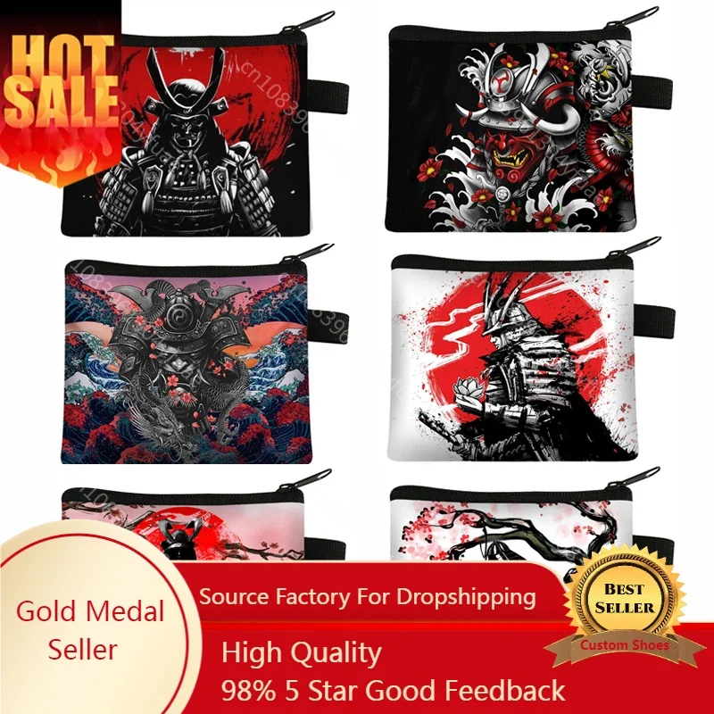 

Samurai Warrior Coin Purse Bushido Men Wallet Harajuku Teenager Purse Change Money Bag Small Clutch Hip Hop Demon Coin Bags