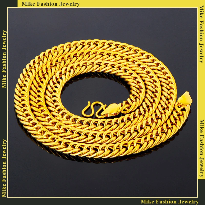 18K Alluvial Gold Smooth 9mm Beads Necklaces 60cm Women Man Fine Jewelry Wholesale Personality Trend Bead Chain Necklace