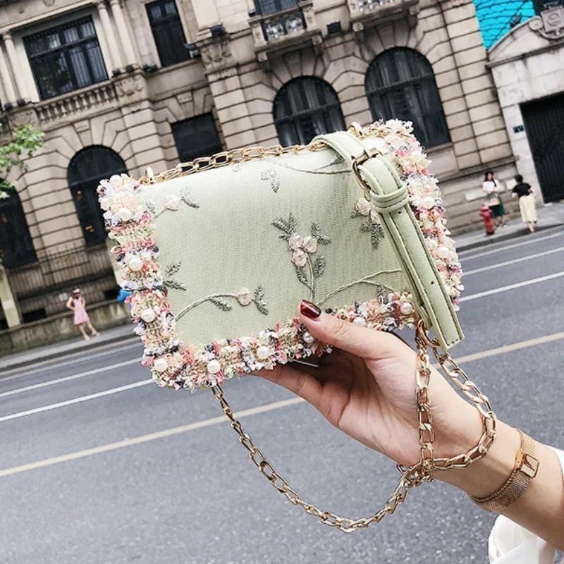 Neue Mode Frauen Blumen gedruckt Mini Ketten tasche Umhängetasche Einkaufstasche Handtasche – Detail 10
