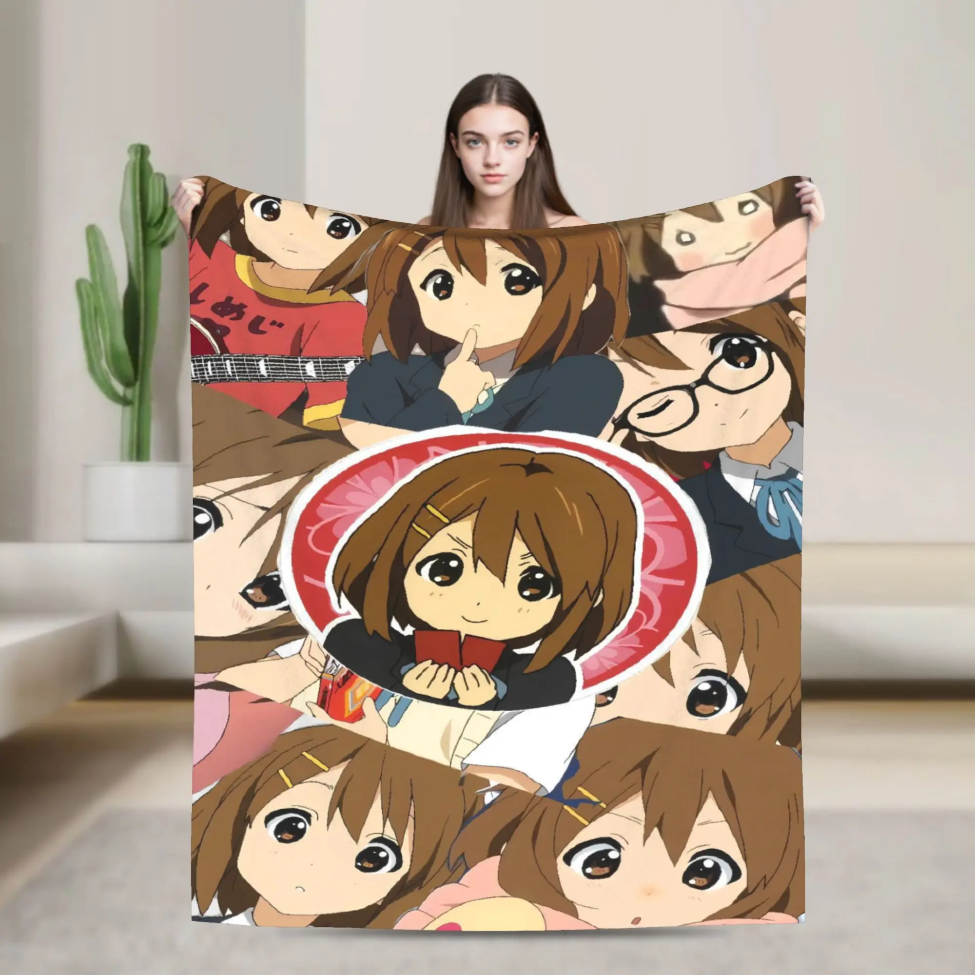 Yui Hirasawa Portrait Manga Super Warm Blankets K-On Kids Plush Throw Blanket Couch Chair Flannel Bedspread Sofa Bed Cover