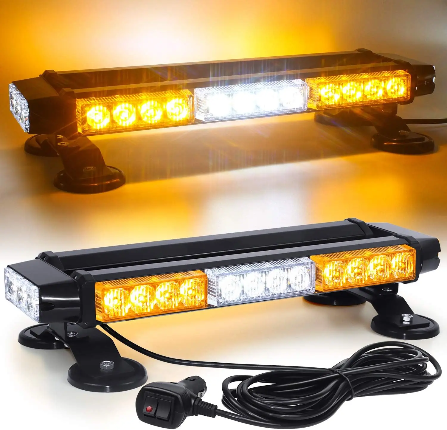 

30 LED Dual Side Strobe Light Bar - Amber/White, Magnetic, 7 Modes, IP67, for Trucks & Emergency Vehicles