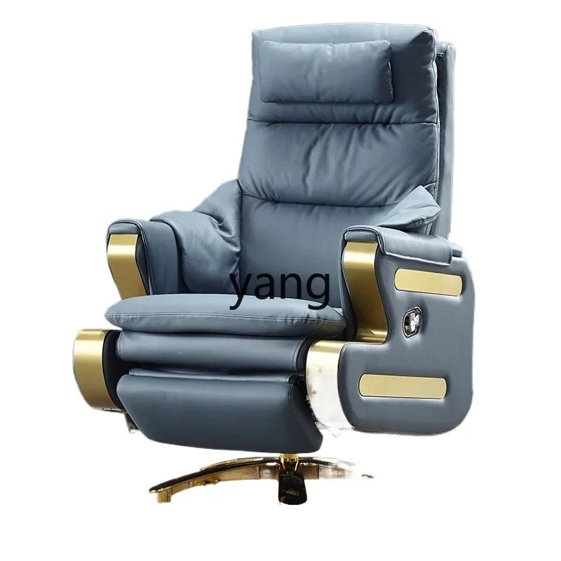 

YJQ electric reclining boss chair genuine leather luxury home comfortable seat light luxury cowhide president office chair