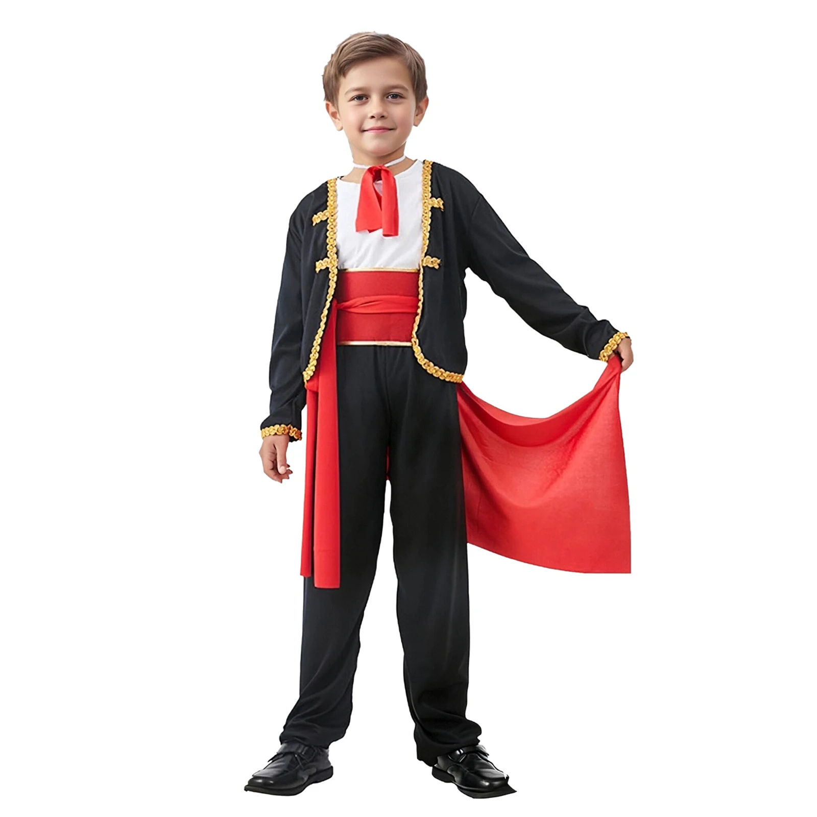 Boys Spanish Traditional Matador Costume with Top Neckwear Waistbelt Pants Halloween Cosplay Flamenco Fancy Bullfighter Outfits