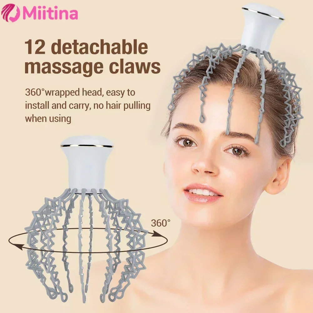 

12 Claw Octopus Electric Head Massager Hands Free Therapeutic Head Scratcher Relief Hair Stimulation Rechargable Stress Relief