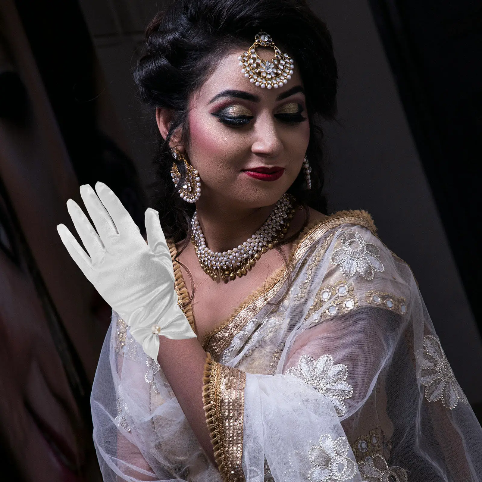 

1 пара винтажных атласных свадебных перчаток, элегантные короткие свадебные аксессуары для невесты, перчатки для принцессы, свадебные перчатки для принцессы