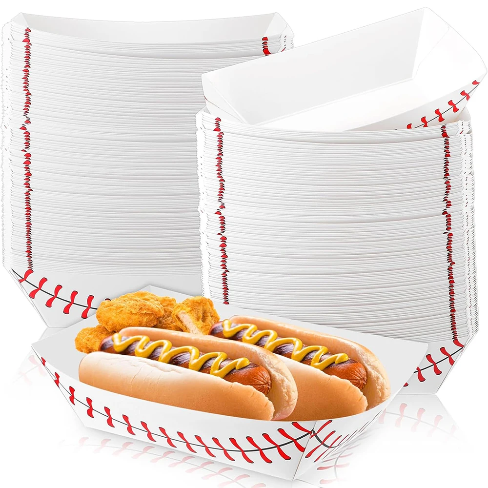 6/12/24pcs Baseball Theme Party Disposable Boats Food Serving Tray Hot Dog Trays Fried Chicken Burger Box Decorations