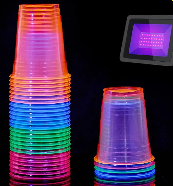 10–100 Stück Plastikbecher, neonleuchtende Plastik-Partybecher, verschiedene Neonfarben für Partys, Hochzeit, Geburtstag, Einweg-Trinkbecher – Detail 2