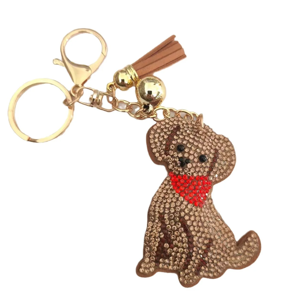 Cute Animal Dog Shape Crystal Keychain Pendant Fashion Tassel with Metal Key Ring Key Accessories Key Chains for Women and Car