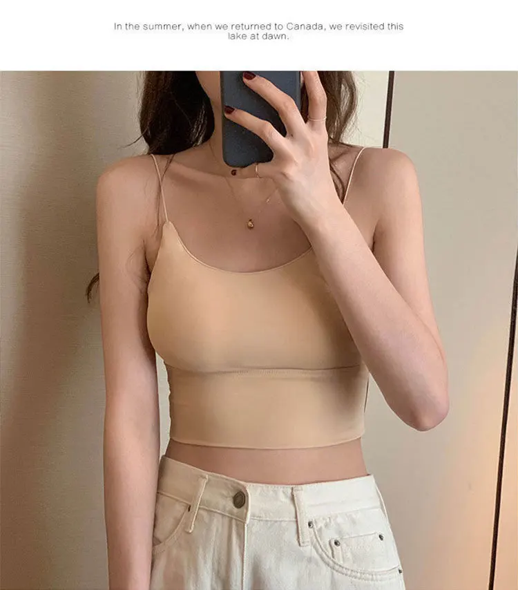Women's Fashion Sexy Solid Color Suspender Ice Tube Seamless Sports Fuel Tank Top Wireless Underwear Lined Bra Bra Vest