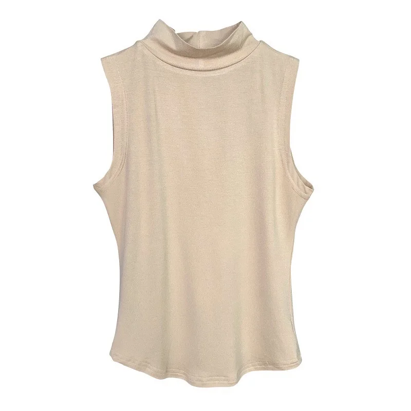 ZILIHUA Dongda Gate New Style Women's Slim Fit Tank Top Half High Collar See through Sexy Body Shape Highlighting Vest