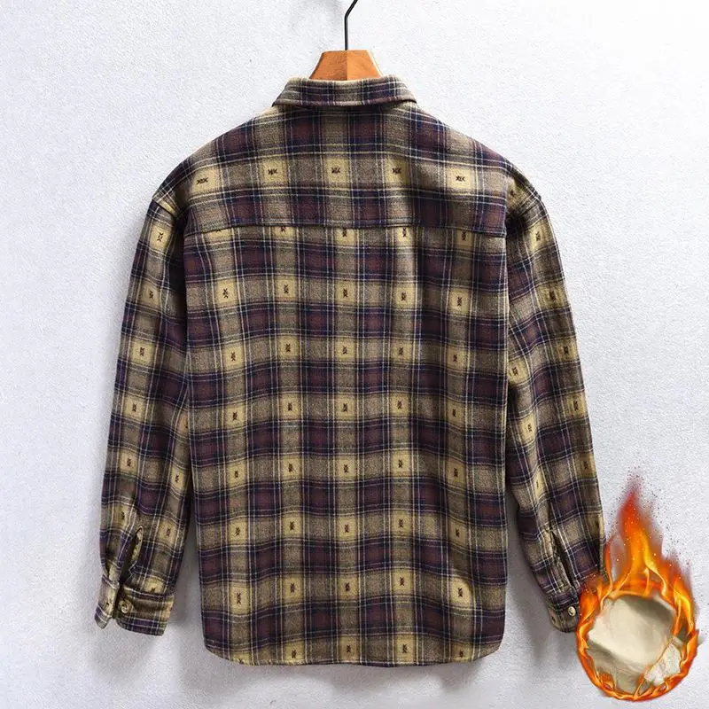 Autumn Winter New Men's Cotton Polyester Pockets Casual Plaid Shirts For Men Loose Thickened Warm Clothes Tops Plus Size M-4XL