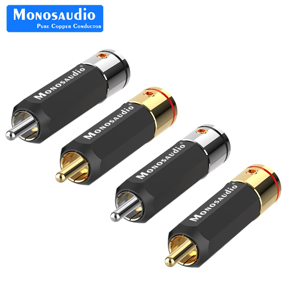 Monosaudio R209G Pure Copper RCA Rhodium plated Unsolder version Pure Copper RCA screws locking Plug Connector Signal Jack