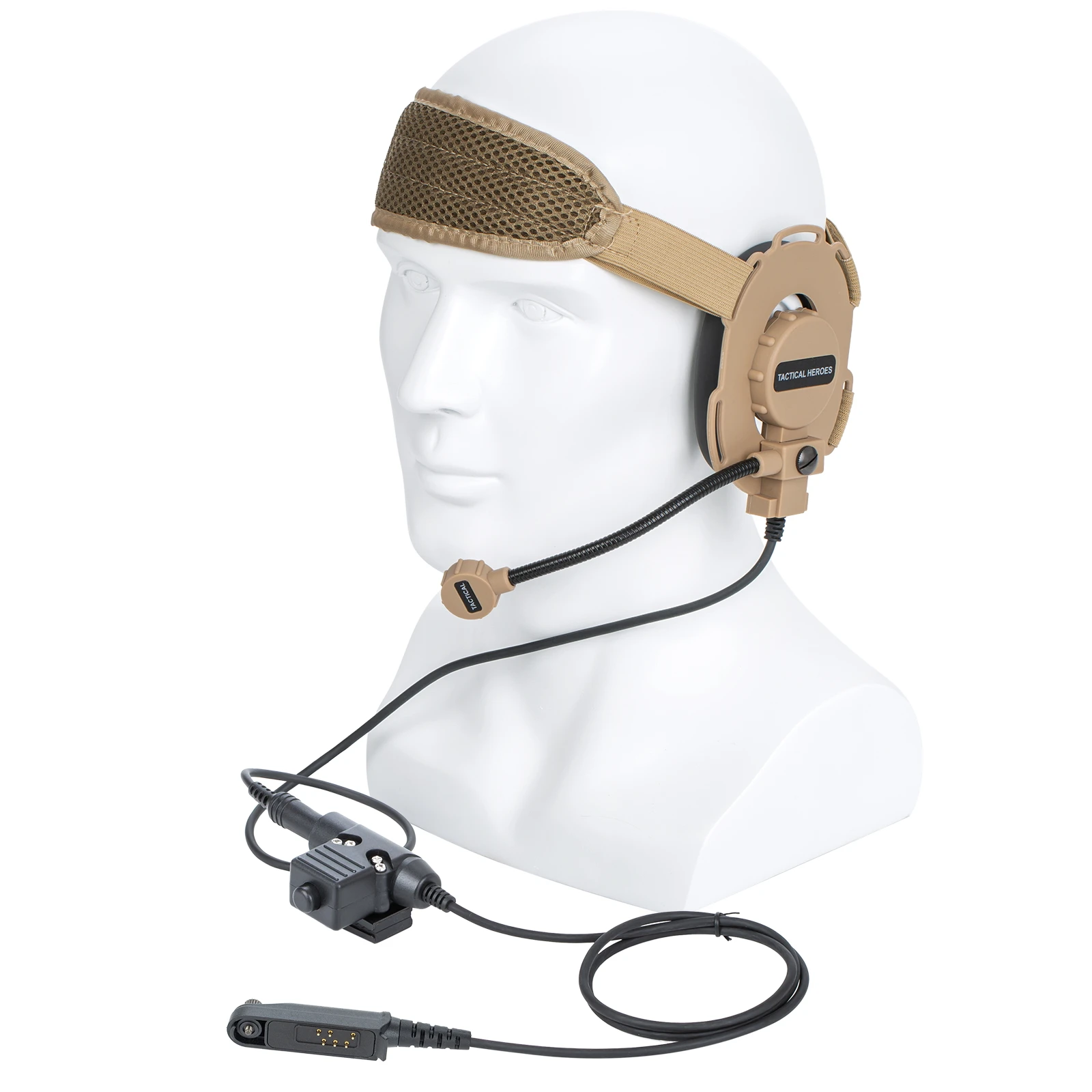 

brown HD03 Tactical Bowman Elite II Headset Microphone with U94 PTT Adapter for Baofeng UV9R UV-9RPlus UV-XR walkie talkie Radio