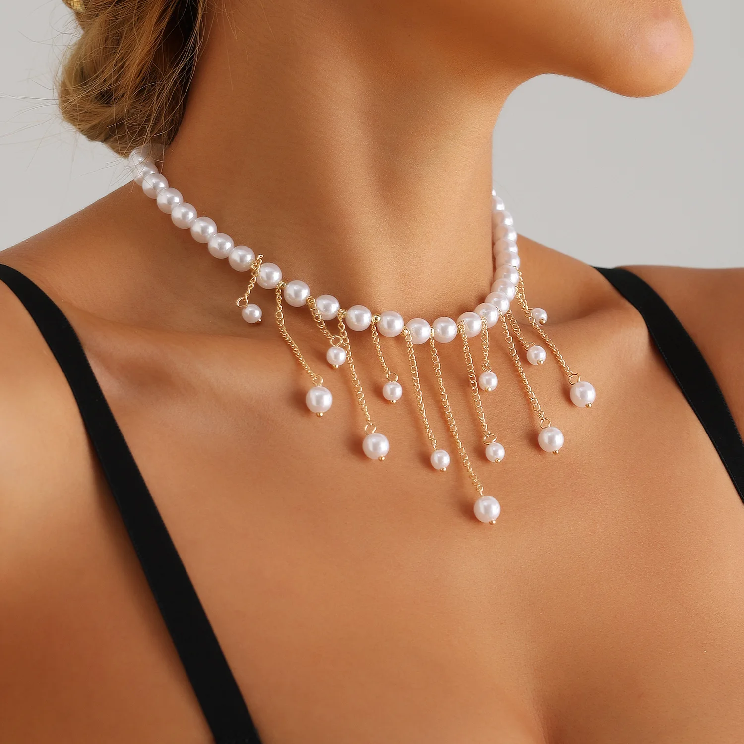 

Exquisite Imitation Pearl Long Tassel Necklaces for Women Fashion Handmade Beaded Choker Necklaces Wedding Jewelry Accessories