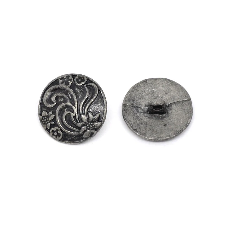 30pcs 20mm Vintage Metal Sewing Shank Buttons Single Hole Antique Silver Color Round Flower Pattern Buttons DIY Clothing Crafts